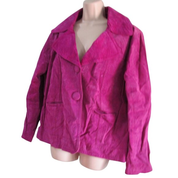 Magenta Suede Leather Jacket Button Closure  Chicos Size 3 Ladies XL - Picture 3 of 16